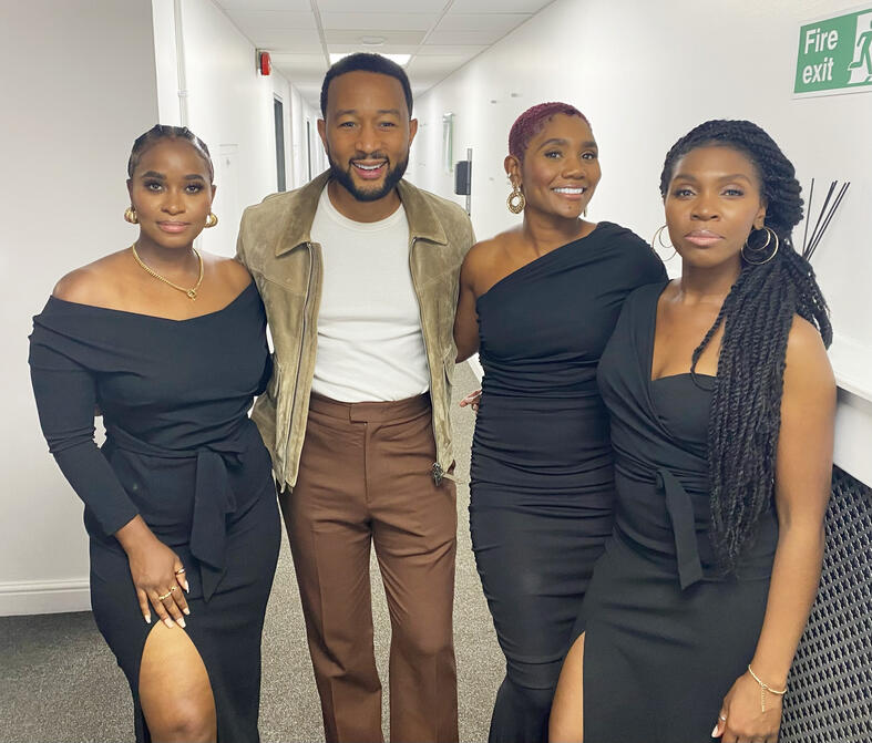 Sharlene with John legend working for The Music Confectionery